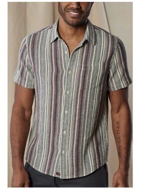 Men's The Normal Brand Freshwater Woven Striped Button-Up Shirt Navy Large